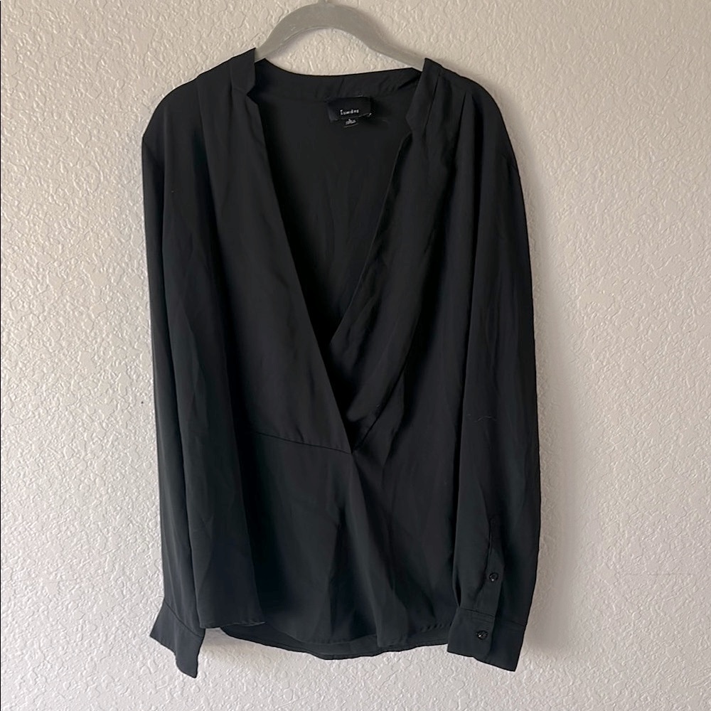 Lumiere Black Draped Wrap Front Long Sleeve Blouse Size L